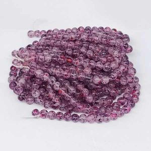 Printed Glass Beads, 8mm, Round, Maroon And Grey