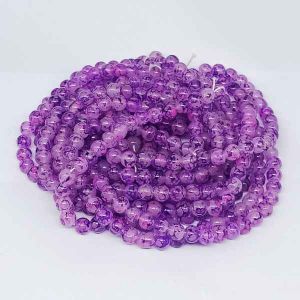 Printed Glass Beads, 8mm, Round, Purple