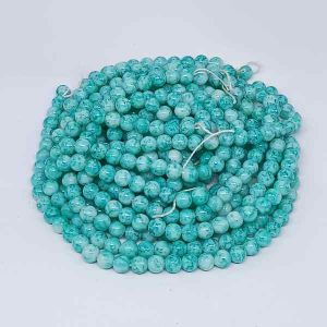 Printed Glass Beads, 8mm, Round, White&blue