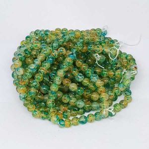 Printed Glass Beads, 8mm, Round, Green And Brown 