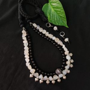 2 Layer Onyx Necklace With Kohlapuri Beads