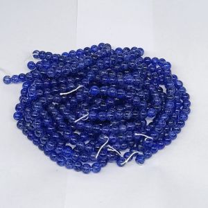 Printed Glass Beads, 8mm, Round, Dark Blue