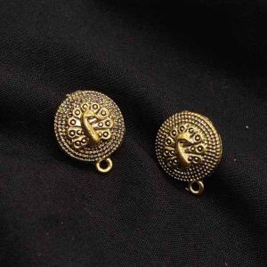 Earstud Post - Antique Gold, (Round) Peacock, Pack Of 5 Pairs