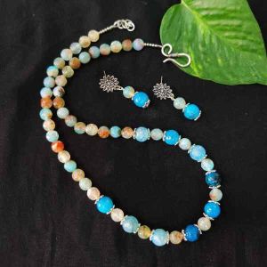 Onyx Beads Necklace With Matching Earrings