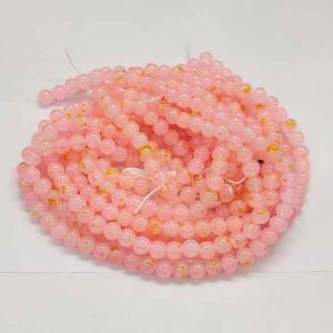 Printed Glass Beads, 8mm, Round, Yellow And Pink