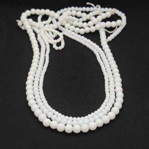 Glass Beads, Assorted, (Milky White), Pack Of 3 Strings, 4mm, 6mm, 8mm