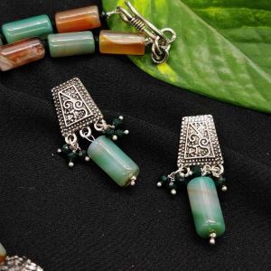 Onyx Cylinder And Agate Earrings