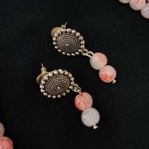 Printed Glass Beads Earrings With Round Stud