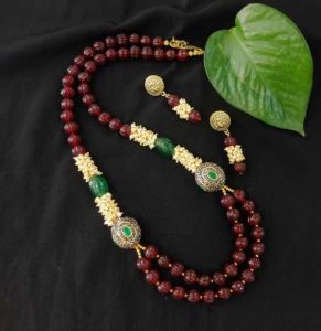 Glass Pumpkin (Kharbuja) Necklace With Designer Beads And Pearl Loreals