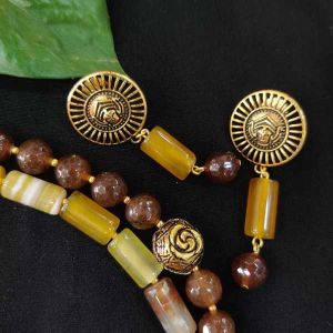 Onyx Cylinder Earrings With Dhurga Maa Stud