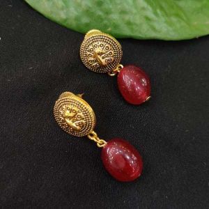 Quartz Beads Earrings With Round Stud