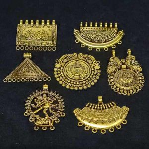 Antique Gold Metal Pendant, Assorted, Pack Of 7 Pcs