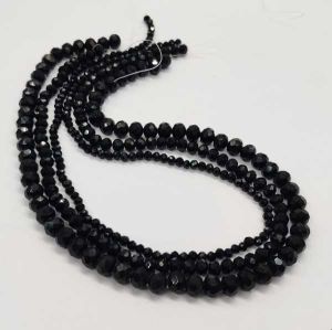 Glass Crystals, Rondelle, (Black), Pack Of 3 Strings, 4mm, 6mm, 8mm