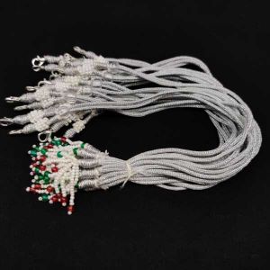 Back rope (Dori), Adjustable, Silver With Beaded Tassels