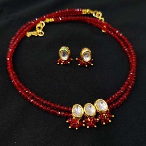 Kundan Chokers With Matching Earrings, Red