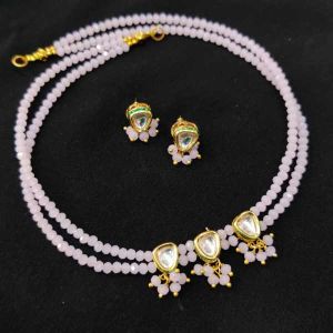 Kundan Chokers With Matching Earrings, Light Pink