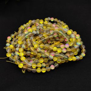 Natural Gemstone Beads, 8mm Round, Mustard Yellow Aura Quartz