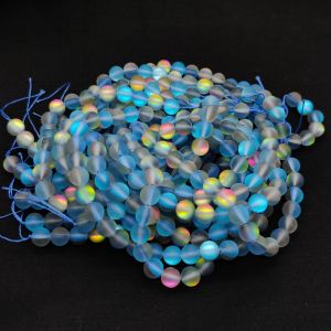 Natural Gemstone Beads, 8mm Round, Grey And Blue Aura Quartz
