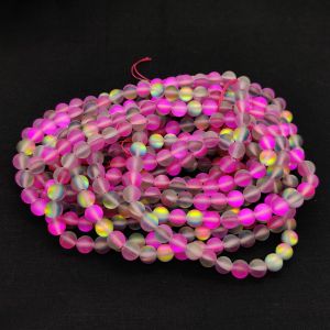 Natural Gemstone Beads, 8mm Round, Dark Pink Aura Quartz