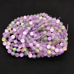 Natural Gemstone Beads, 8mm Round, Lavender Aura Quartz