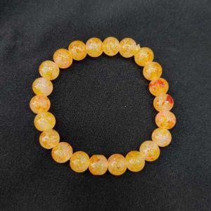 Elastic Printed Glass Beads Bracelet, Light Orange