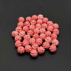 Coral Replica Synthetic Beads, (Round) Corrugated, 10x9mm, Pack Of 10 Pcs