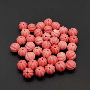 Coral Replica Synthetic Beads, (Round) Corrugated, 10mm, Pack Of 10 Pcs