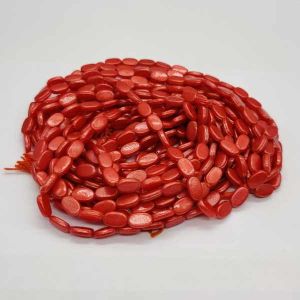 Flat Oval Glass Beads, Pearlish Metallic Finish, Reddish Orange