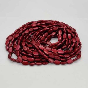 Flat Oval Glass Beads, Pearlish Metallic Finish, Maroon