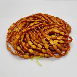 Flat Oval Glass Beads, Pearlish Metallic Finish, Dark Gold