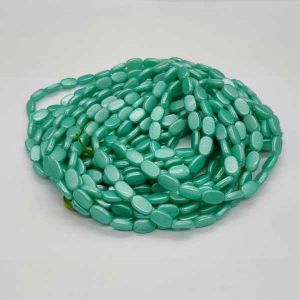 Flat Oval Glass Beads, Pearlish Metallic Finish, Sea Green