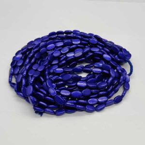 Flat Oval Glass Beads, Pearlish Metallic Finish, Royal Blue