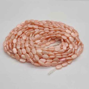 Flat Oval Glass Beads, Pearlish Metallic Finish, Light Peach