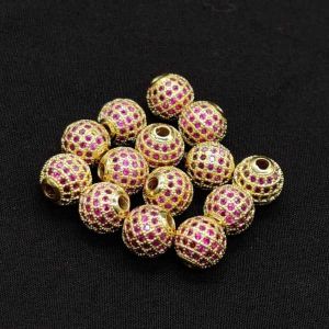 CZ Stone Balls, 10mm, Round, Ruby (Pink)