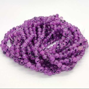 Printed Glass Beads, 8mm, Round, Light Lavender And Black