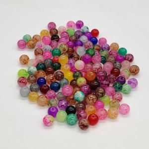 Glass Beads, 8mm, Round, Printed, Assorted, Pack Of 100 Grams