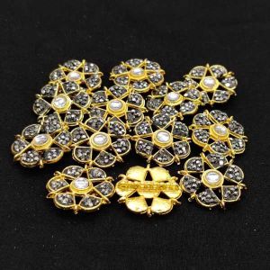 Designer Gold Foiled Connector, 9 Hole, Round, Sold By 1 Pc
