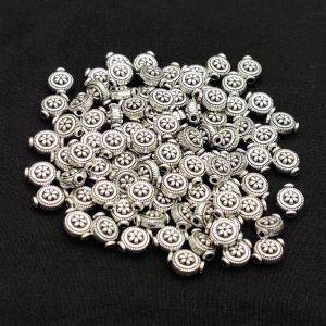 Antique Silver Spacer Beads, Round (Flower), 6x5mm, Pack Of 25 Grams