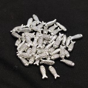 Antique Silver Charms, Fish, 14x4mm, Pack Of 25 Grams