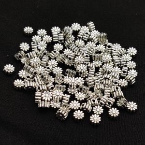 Antique Silver Spacer Beads, Flower (Round), 5x3mm, Pack Of 25 Grams
