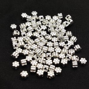 Antique Silver Spacer Beads, Round (Flower), 6x5mm, Pack Of 25 Grams