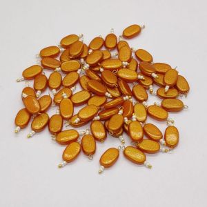 Flat Oval Glass (Pearlish Metallic) Beads Loreals, Dark Gold, Pack Of 50 Pcs