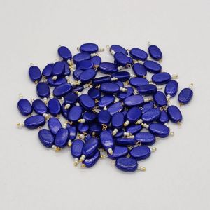 Flat Oval Glass (Pearlish Metallic) Beads Loreals, Royal Blue, Pack Of 50 Pcs