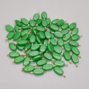 Flat Oval Glass (Pearlish Metallic) Beads Loreals, Parrot Green, Pack Of 50 Pcs