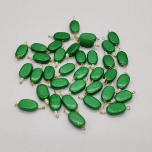 Flat Oval Glass (Pearlish Metallic) Beads Loreals, Green, Pack Of 50 Pcs