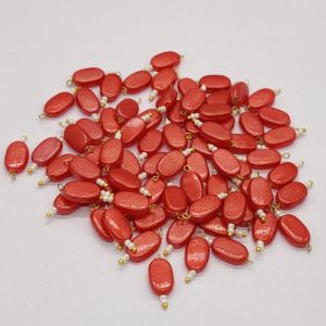 Flat Oval Glass (Pearlish Metallic) Beads Loreals, Reddish Orange, Pack Of 50 Pcs