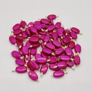 Flat Oval Glass (Pearlish Metallic) Beads Loreals, Magenta, Pack Of 50 Pcs