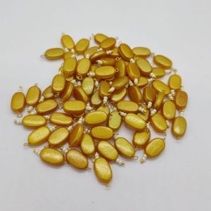 Flat Oval Glass (Pearlish Metallic) Beads Loreals, Golden (Yellow), Pack Of 50 Pcs
