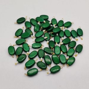Flat Oval Glass (Pearlish Metallic) Beads Loreals, Dark Green, Pack Of 50 Pcs