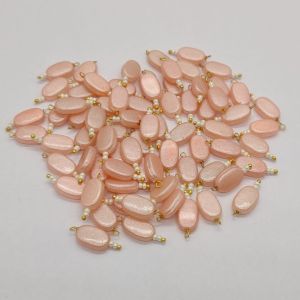 Flat Oval Glass (Pearlish Metallic) Beads Loreals, Light Peach, Pack Of 50 Pcs